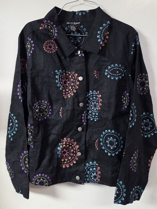 Alexandra Bartlett Tops - Alexandra Bartlett 100% Linen Button-Front Shirt Jacket with Embroidery
